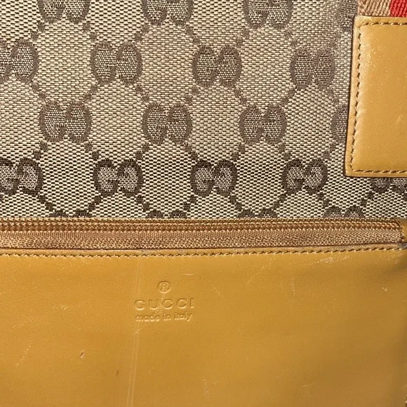 GUCCI GG Canvas Sherry Line Tote Bag Beige Red GUC - Picture 4 of 15